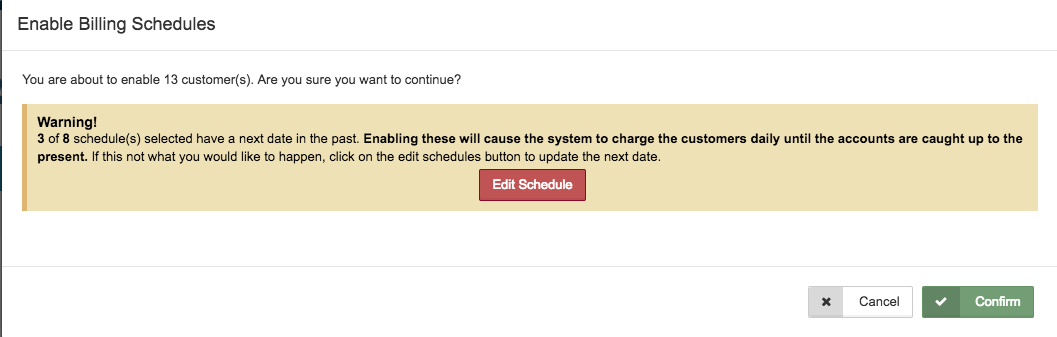 Customer DB Billing Catch Up Warning