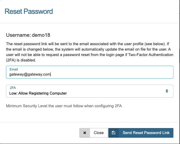 Reset Password Screen